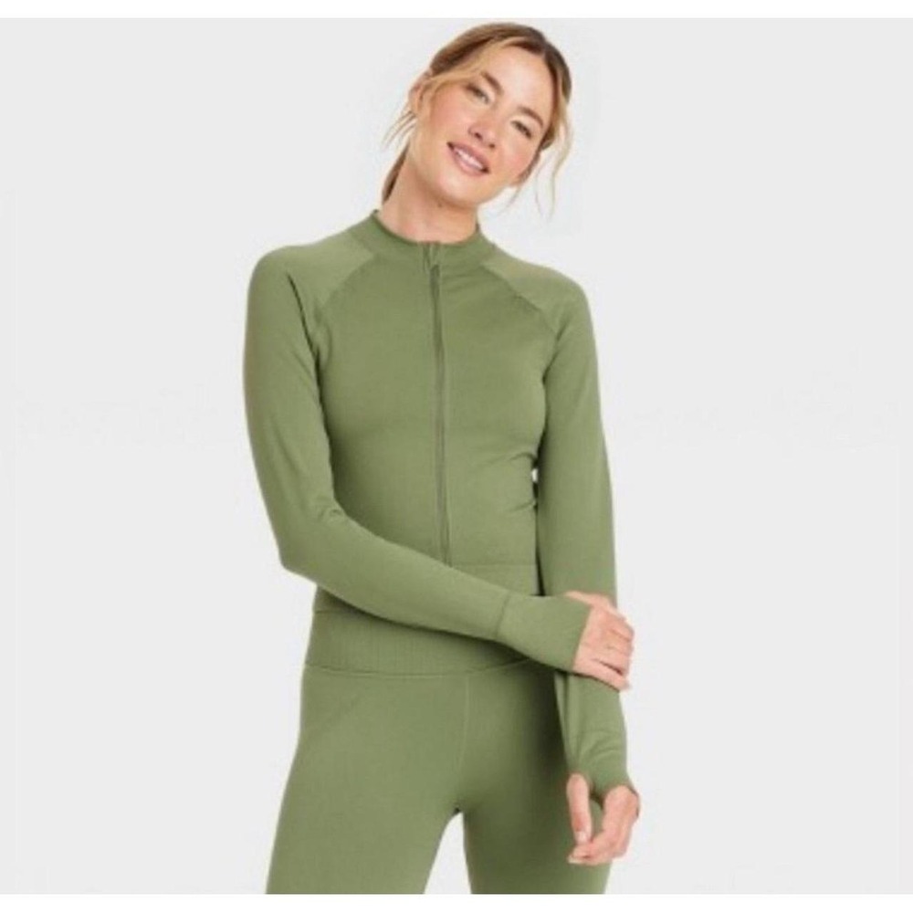 NWT JoyLab Flexible Knit Thumbhole Yoga Gym Full Zip Active Jacket
